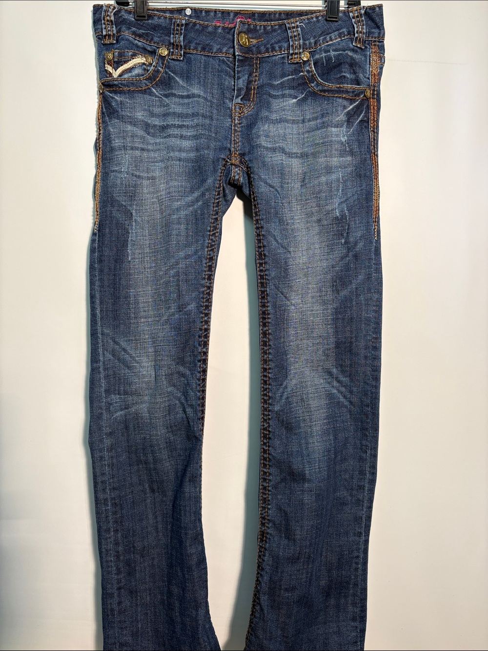 Rock & Roll Cowgirl Medium Blue Bootcut Jeans with Contrast Stitching